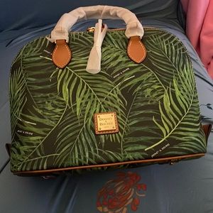 DOONEY & BOURKE LARGE GREEN FERN PRINT SATCHEL COTTON COATED LEATHER NWT